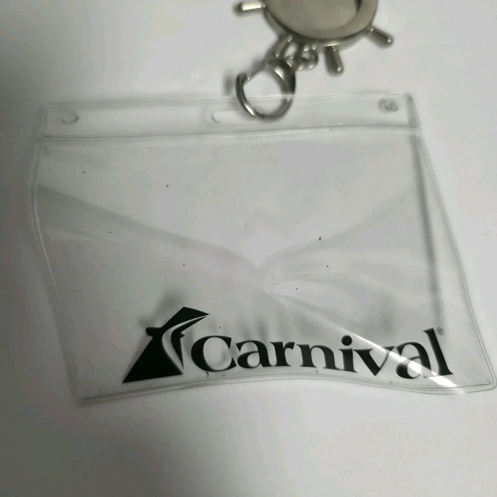 Carnival Cruise Line Lanyard Blue White Anchor Ship Wheel Charm ID Badge Holder